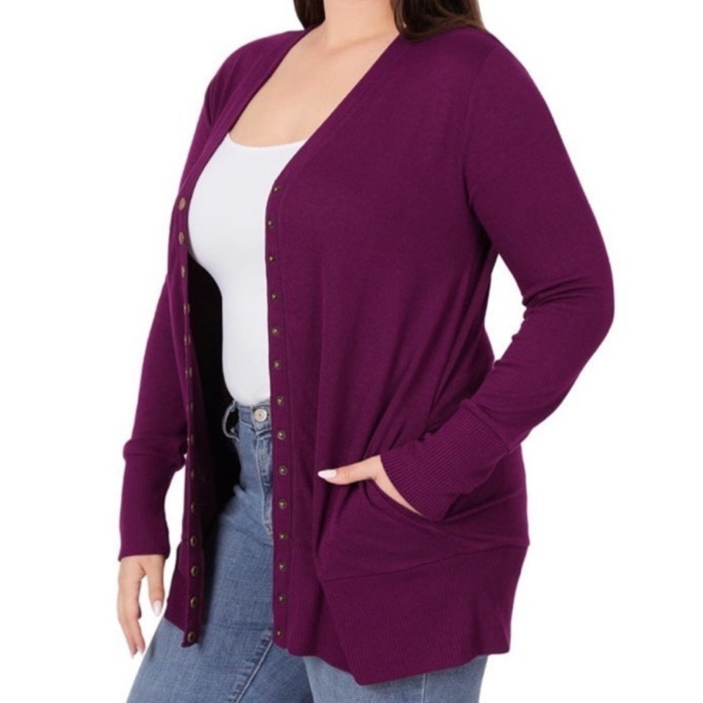 ZENANA
Long Sleeve Snap Button V-neck Sweater Cardigan - Picture 5 of 12
